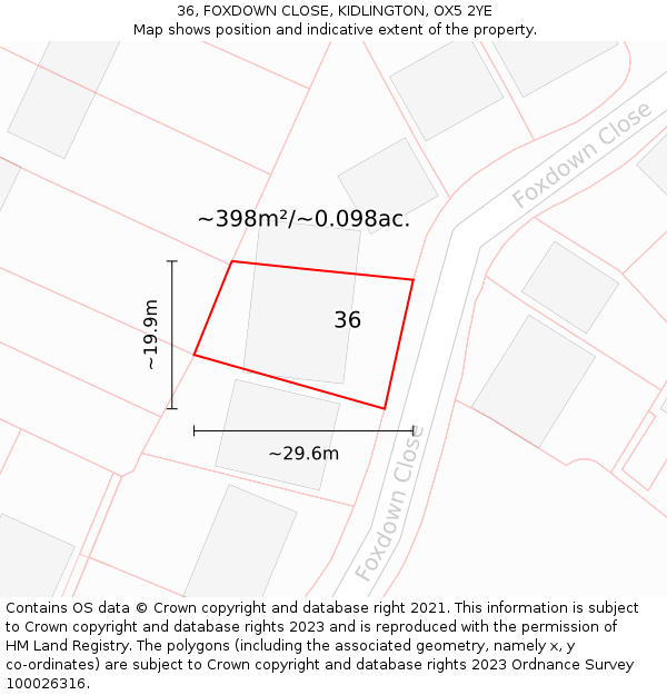 36, FOXDOWN CLOSE, KIDLINGTON, OX5 2YE: Plot and title map