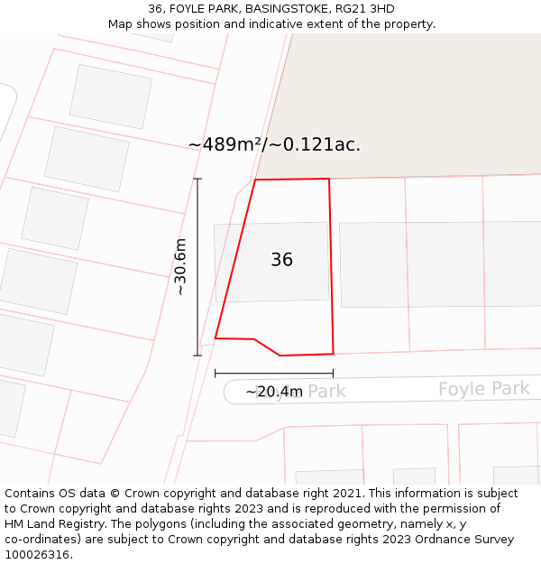 36, FOYLE PARK, BASINGSTOKE, RG21 3HD: Plot and title map