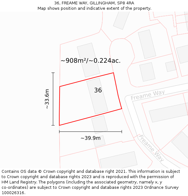 36, FREAME WAY, GILLINGHAM, SP8 4RA: Plot and title map