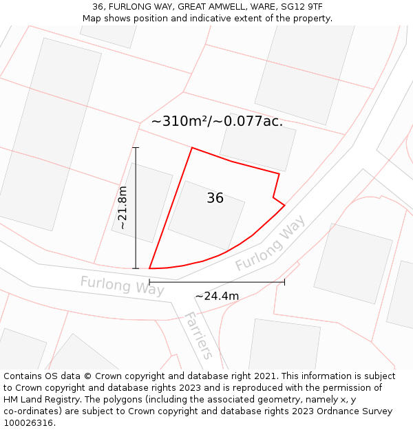 36, FURLONG WAY, GREAT AMWELL, WARE, SG12 9TF: Plot and title map