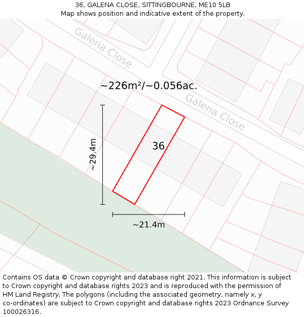 36, GALENA CLOSE, SITTINGBOURNE, ME10 5LB: Plot and title map