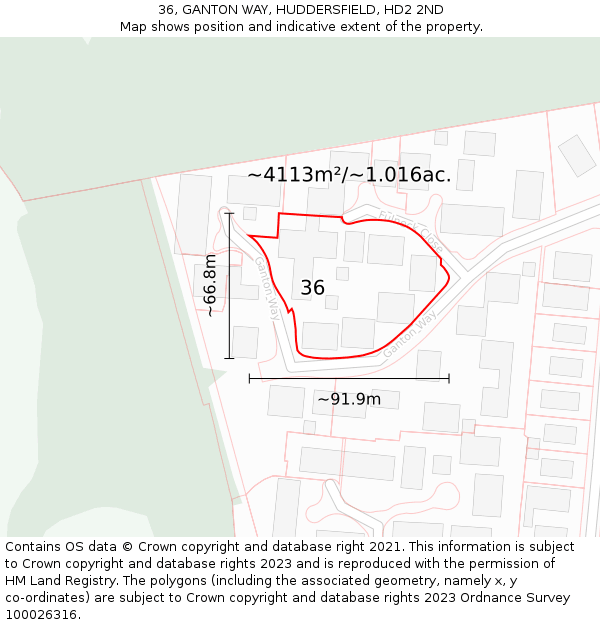 36, GANTON WAY, HUDDERSFIELD, HD2 2ND: Plot and title map