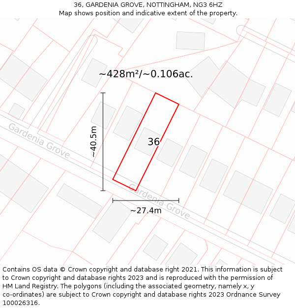 36, GARDENIA GROVE, NOTTINGHAM, NG3 6HZ: Plot and title map