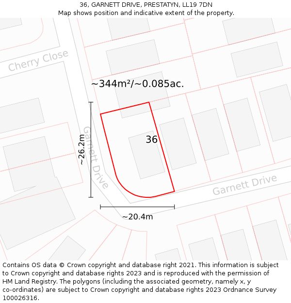 36, GARNETT DRIVE, PRESTATYN, LL19 7DN: Plot and title map