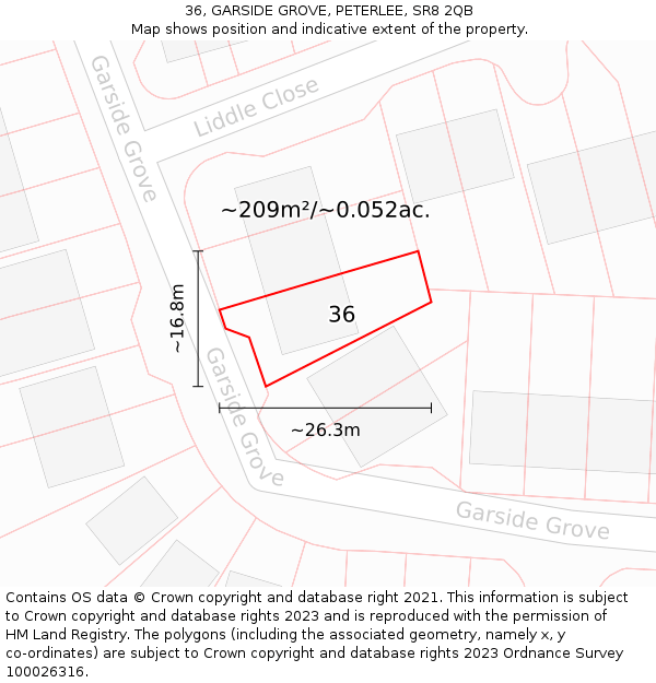 36, GARSIDE GROVE, PETERLEE, SR8 2QB: Plot and title map