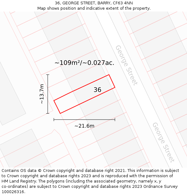 36, GEORGE STREET, BARRY, CF63 4NN: Plot and title map