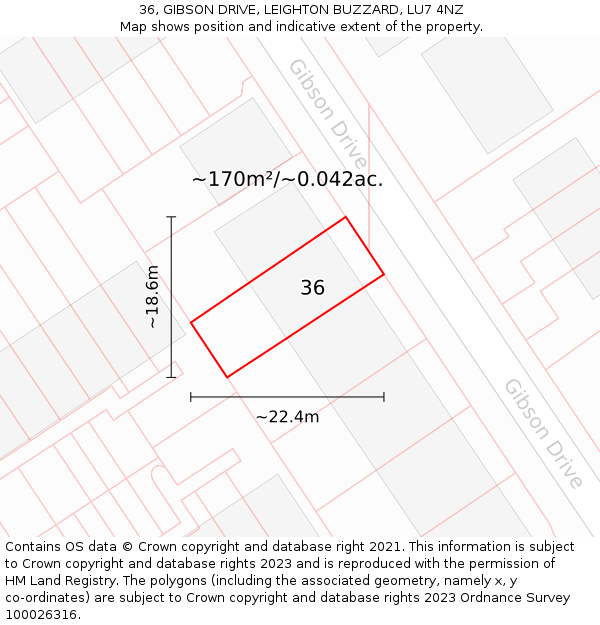 36, GIBSON DRIVE, LEIGHTON BUZZARD, LU7 4NZ: Plot and title map