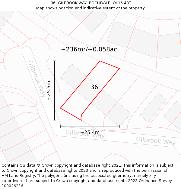 36, GILBROOK WAY, ROCHDALE, OL16 4RT: Plot and title map