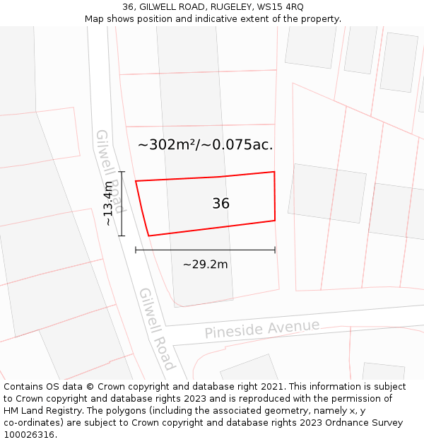 36, GILWELL ROAD, RUGELEY, WS15 4RQ: Plot and title map