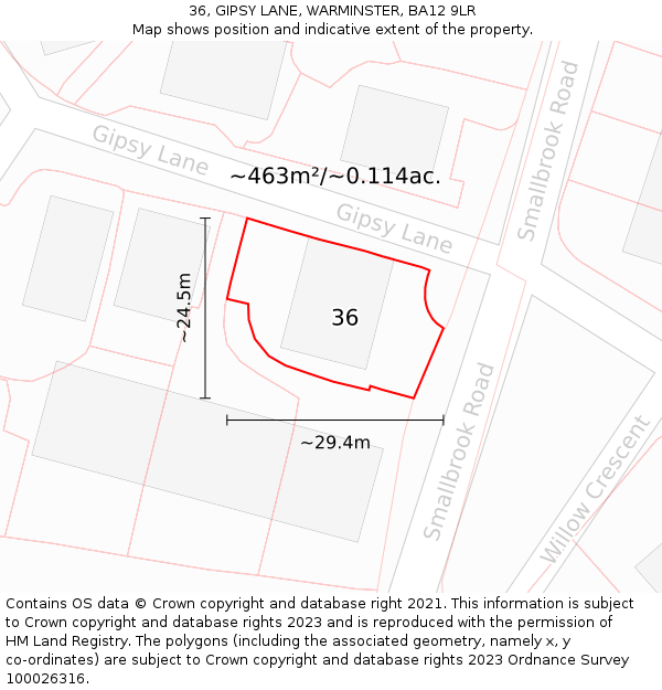 36, GIPSY LANE, WARMINSTER, BA12 9LR: Plot and title map