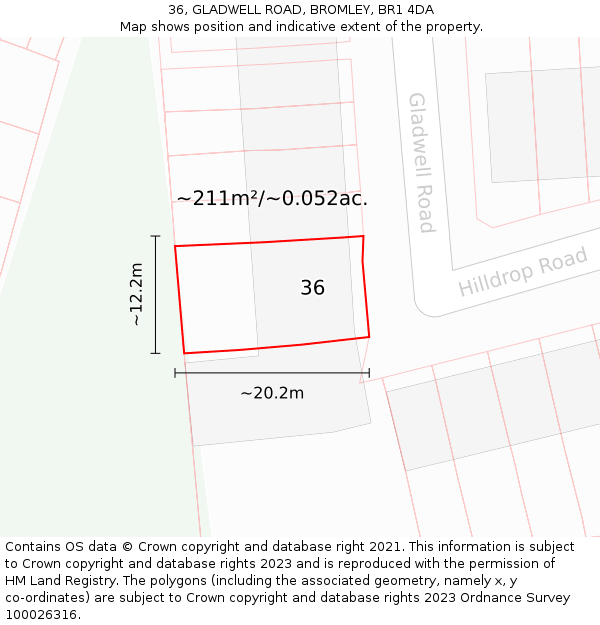 36, GLADWELL ROAD, BROMLEY, BR1 4DA: Plot and title map