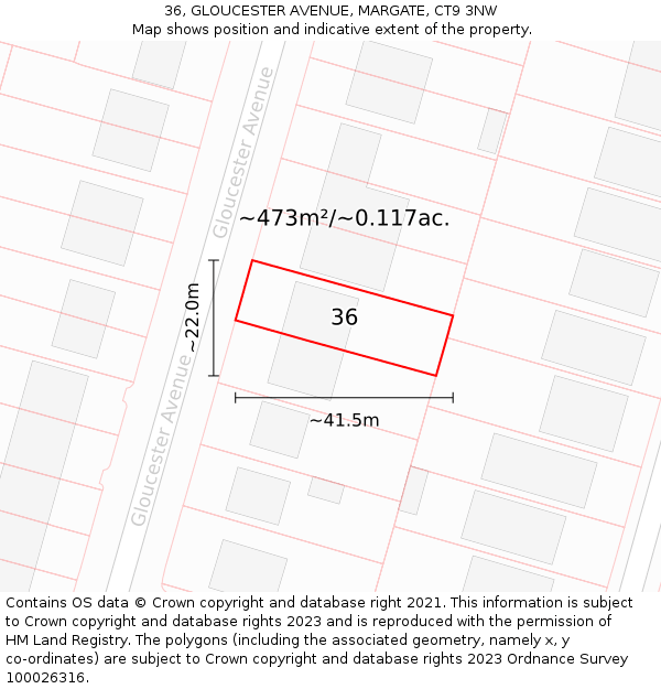 36, GLOUCESTER AVENUE, MARGATE, CT9 3NW: Plot and title map