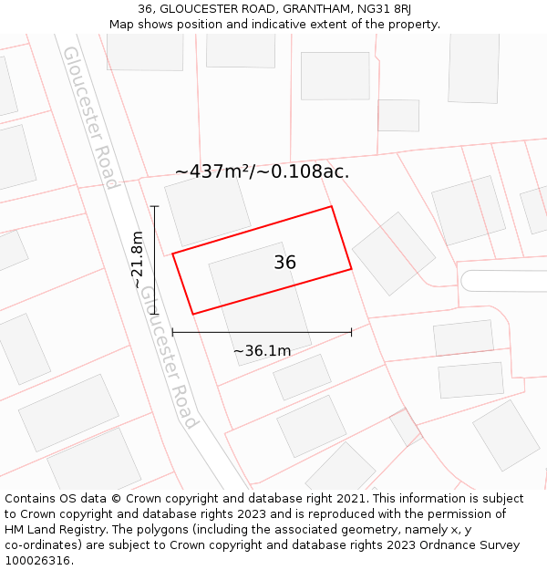 36, GLOUCESTER ROAD, GRANTHAM, NG31 8RJ: Plot and title map