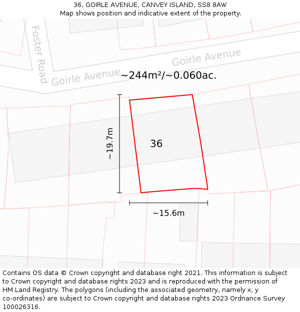 36, GOIRLE AVENUE, CANVEY ISLAND, SS8 8AW: Plot and title map