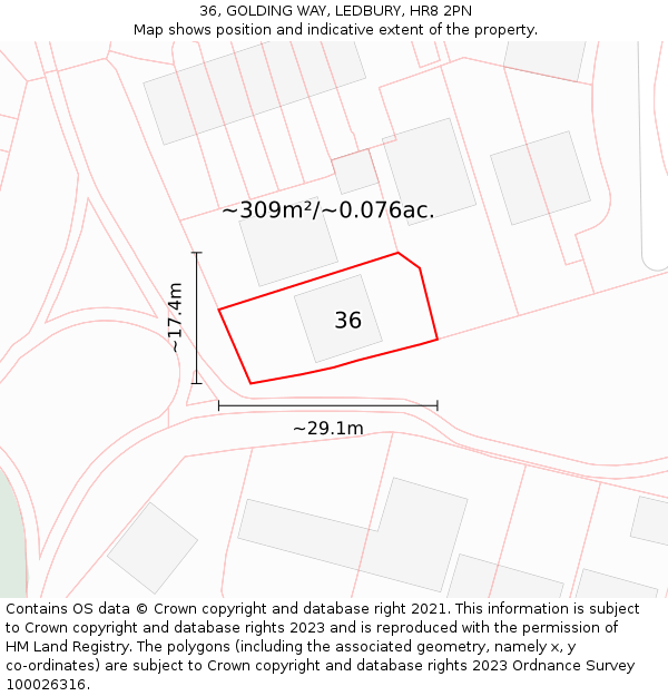 36, GOLDING WAY, LEDBURY, HR8 2PN: Plot and title map