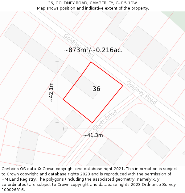 36, GOLDNEY ROAD, CAMBERLEY, GU15 1DW: Plot and title map