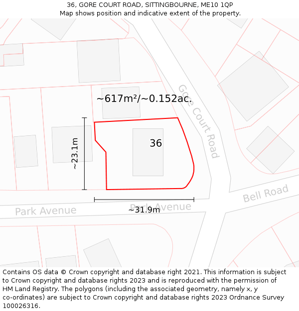 36, GORE COURT ROAD, SITTINGBOURNE, ME10 1QP: Plot and title map