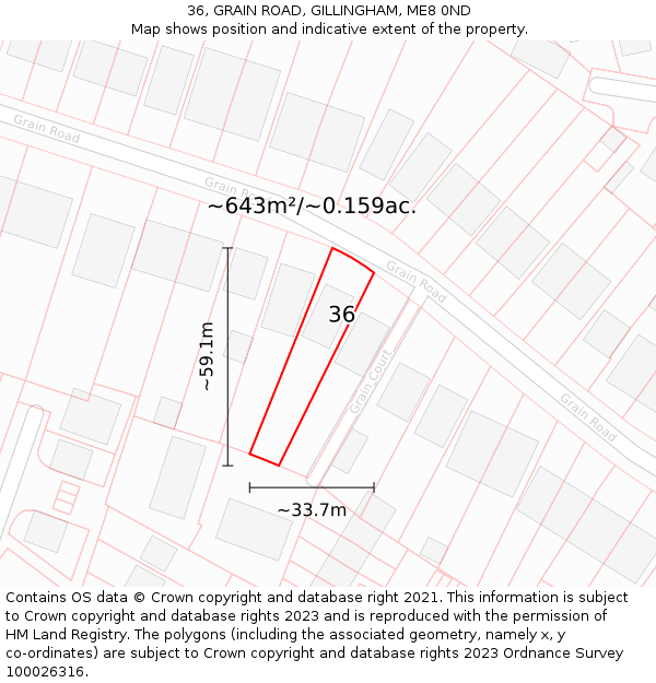 36, GRAIN ROAD, GILLINGHAM, ME8 0ND: Plot and title map