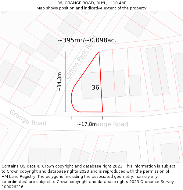 36, GRANGE ROAD, RHYL, LL18 4AE: Plot and title map