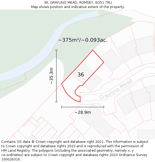 36, GRAYLING MEAD, ROMSEY, SO51 7RU: Plot and title map