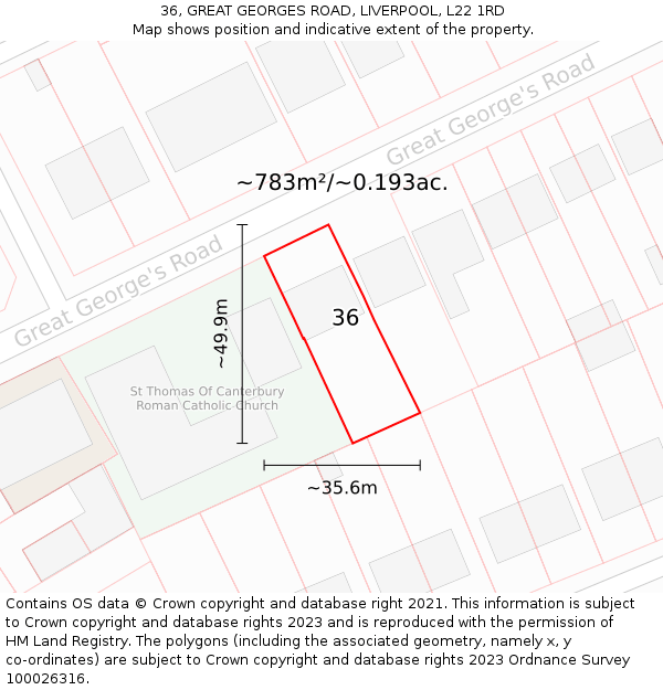 36, GREAT GEORGES ROAD, LIVERPOOL, L22 1RD: Plot and title map