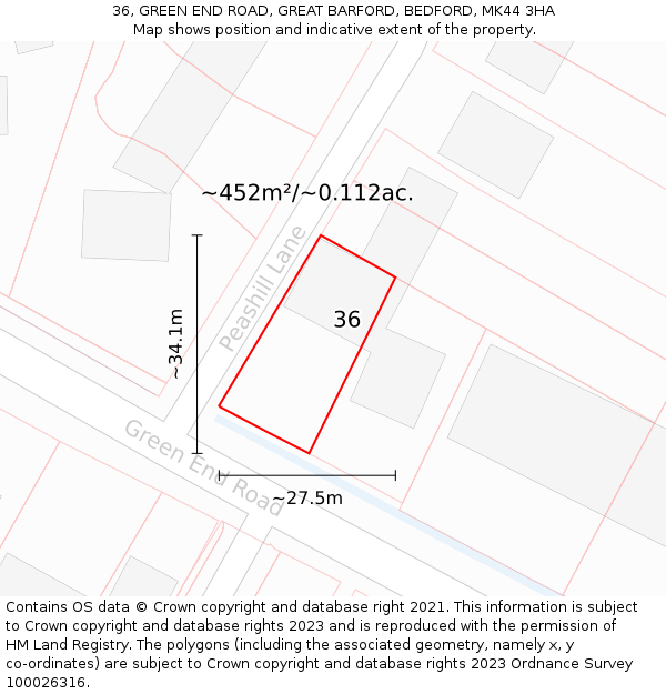 36, GREEN END ROAD, GREAT BARFORD, BEDFORD, MK44 3HA: Plot and title map