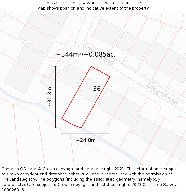 36, GREENSTEAD, SAWBRIDGEWORTH, CM21 9NY: Plot and title map