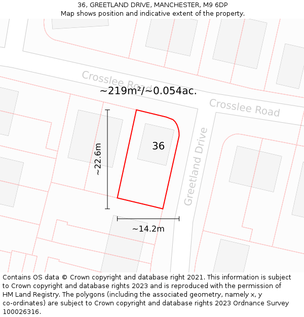 36, GREETLAND DRIVE, MANCHESTER, M9 6DP: Plot and title map