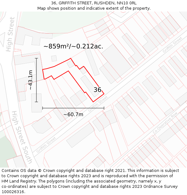 36, GRIFFITH STREET, RUSHDEN, NN10 0RL: Plot and title map