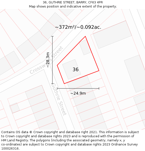 36, GUTHRIE STREET, BARRY, CF63 4PR: Plot and title map