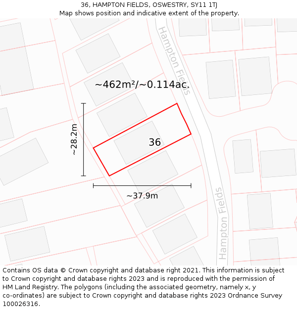 36, HAMPTON FIELDS, OSWESTRY, SY11 1TJ: Plot and title map