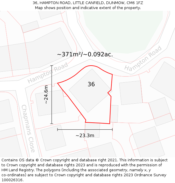 36, HAMPTON ROAD, LITTLE CANFIELD, DUNMOW, CM6 1FZ: Plot and title map