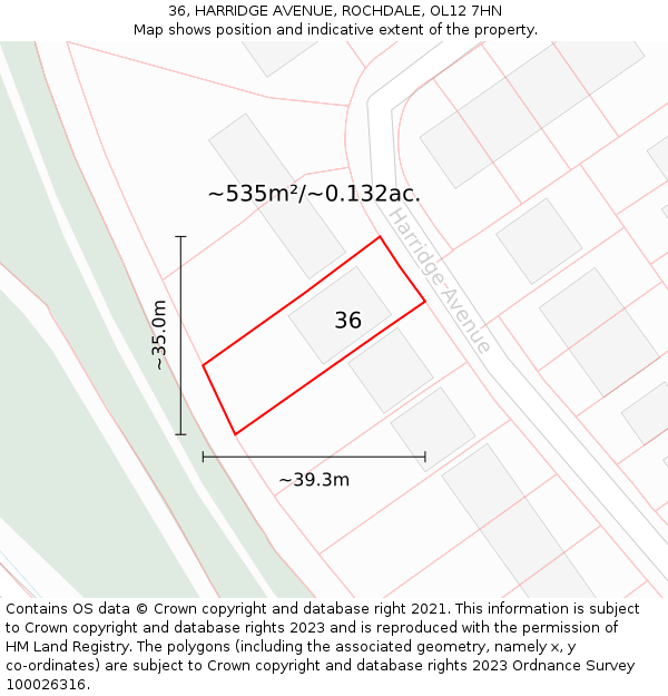 36, HARRIDGE AVENUE, ROCHDALE, OL12 7HN: Plot and title map