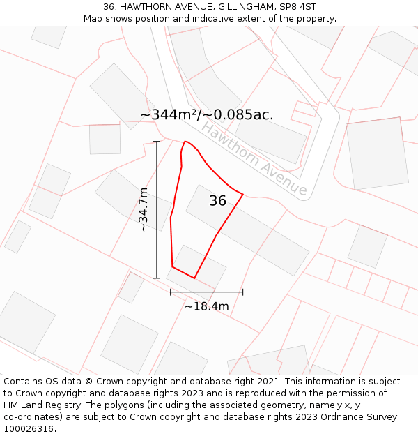 36, HAWTHORN AVENUE, GILLINGHAM, SP8 4ST: Plot and title map