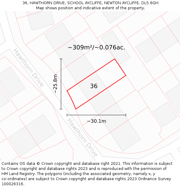 36, HAWTHORN DRIVE, SCHOOL AYCLIFFE, NEWTON AYCLIFFE, DL5 6GH: Plot and title map