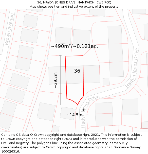 36, HAYDN JONES DRIVE, NANTWICH, CW5 7GQ: Plot and title map