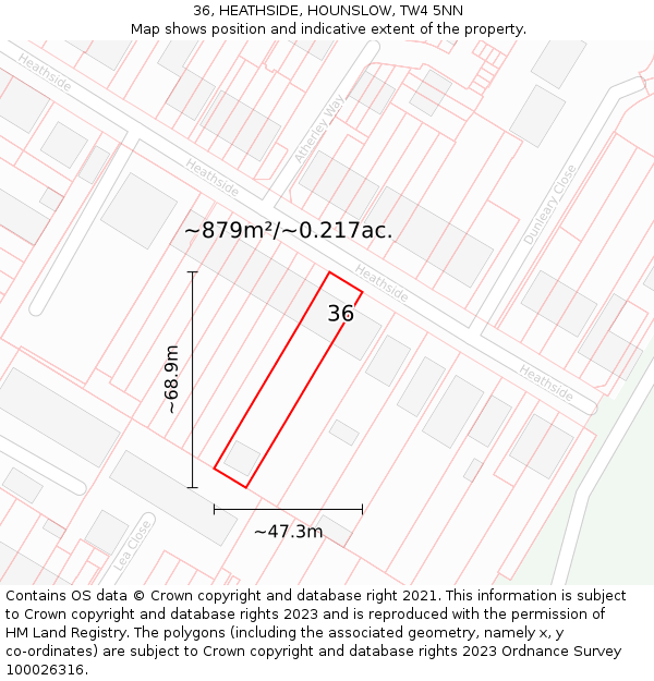 36, HEATHSIDE, HOUNSLOW, TW4 5NN: Plot and title map