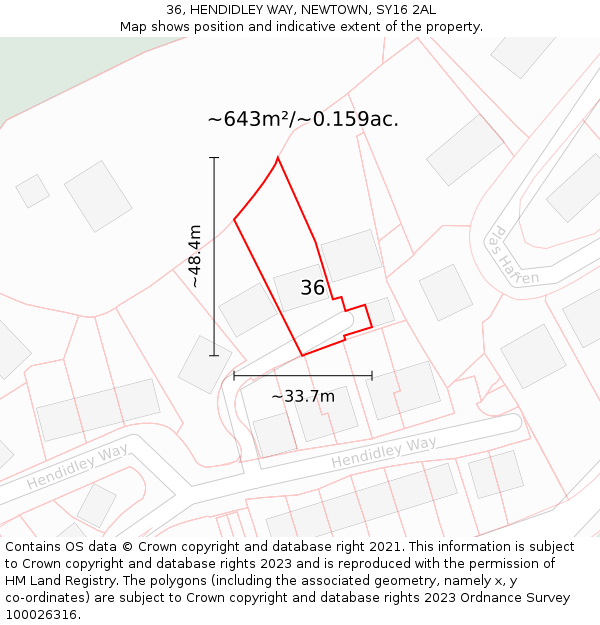 36, HENDIDLEY WAY, NEWTOWN, SY16 2AL: Plot and title map