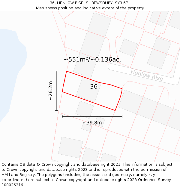 36, HENLOW RISE, SHREWSBURY, SY3 6BL: Plot and title map
