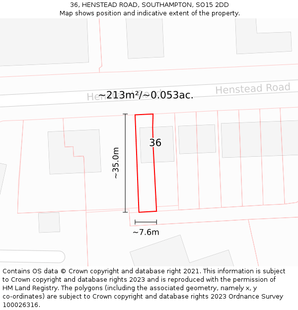 36, HENSTEAD ROAD, SOUTHAMPTON, SO15 2DD: Plot and title map