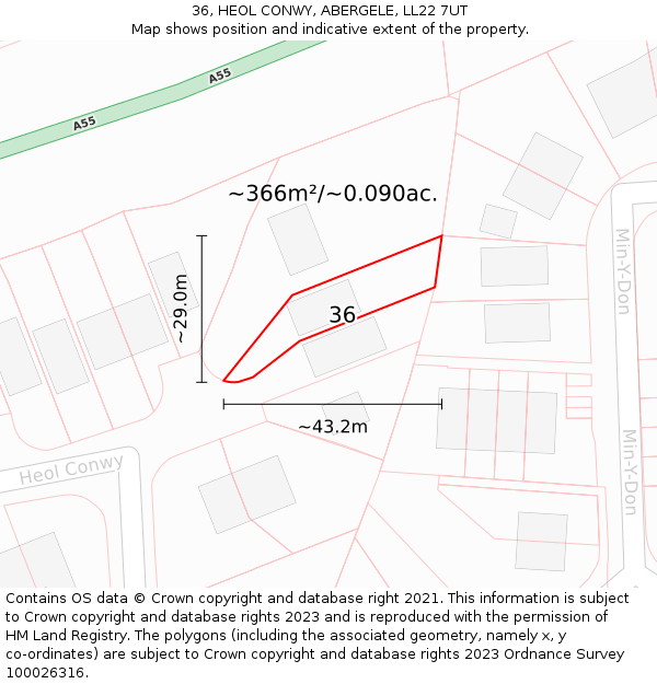 36, HEOL CONWY, ABERGELE, LL22 7UT: Plot and title map