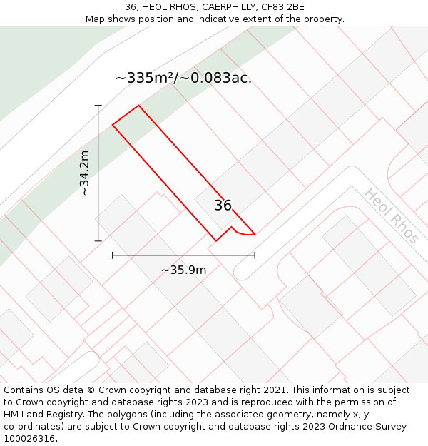 36, HEOL RHOS, CAERPHILLY, CF83 2BE: Plot and title map