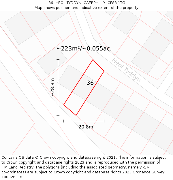 36, HEOL TYDDYN, CAERPHILLY, CF83 1TG: Plot and title map