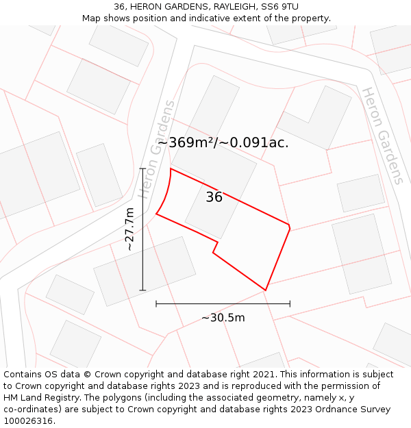 36, HERON GARDENS, RAYLEIGH, SS6 9TU: Plot and title map