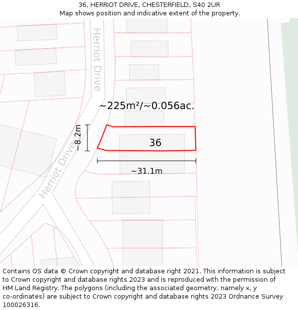 36, HERRIOT DRIVE, CHESTERFIELD, S40 2UR: Plot and title map