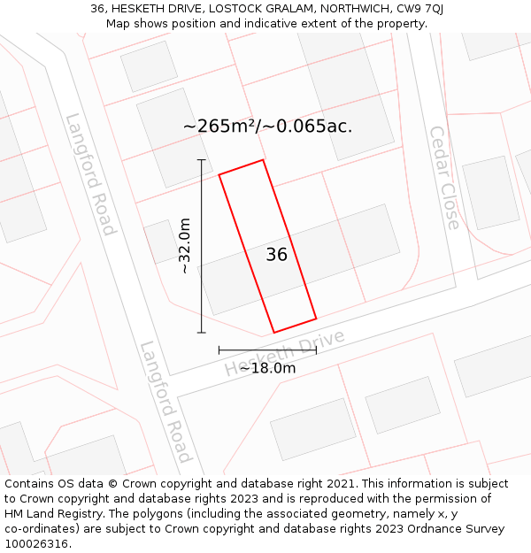 36, HESKETH DRIVE, LOSTOCK GRALAM, NORTHWICH, CW9 7QJ: Plot and title map