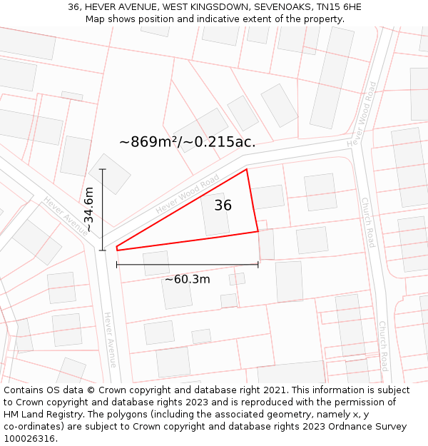 36, HEVER AVENUE, WEST KINGSDOWN, SEVENOAKS, TN15 6HE: Plot and title map