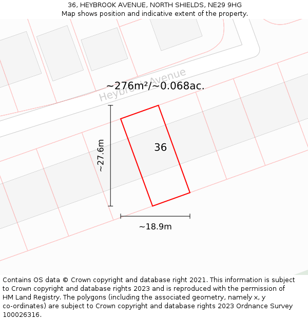 36, HEYBROOK AVENUE, NORTH SHIELDS, NE29 9HG: Plot and title map