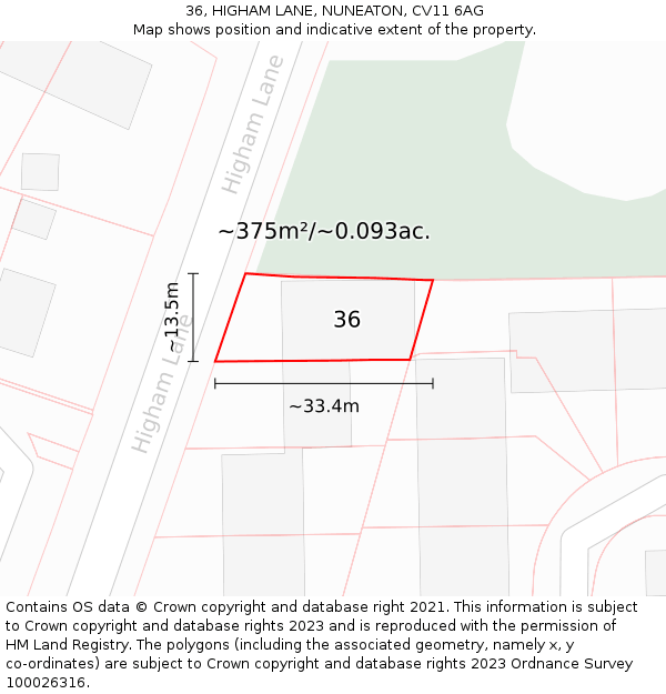 36, HIGHAM LANE, NUNEATON, CV11 6AG: Plot and title map