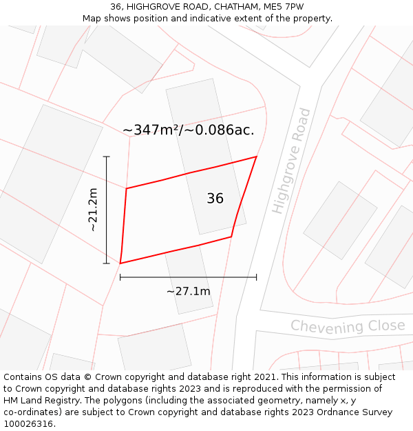 36, HIGHGROVE ROAD, CHATHAM, ME5 7PW: Plot and title map